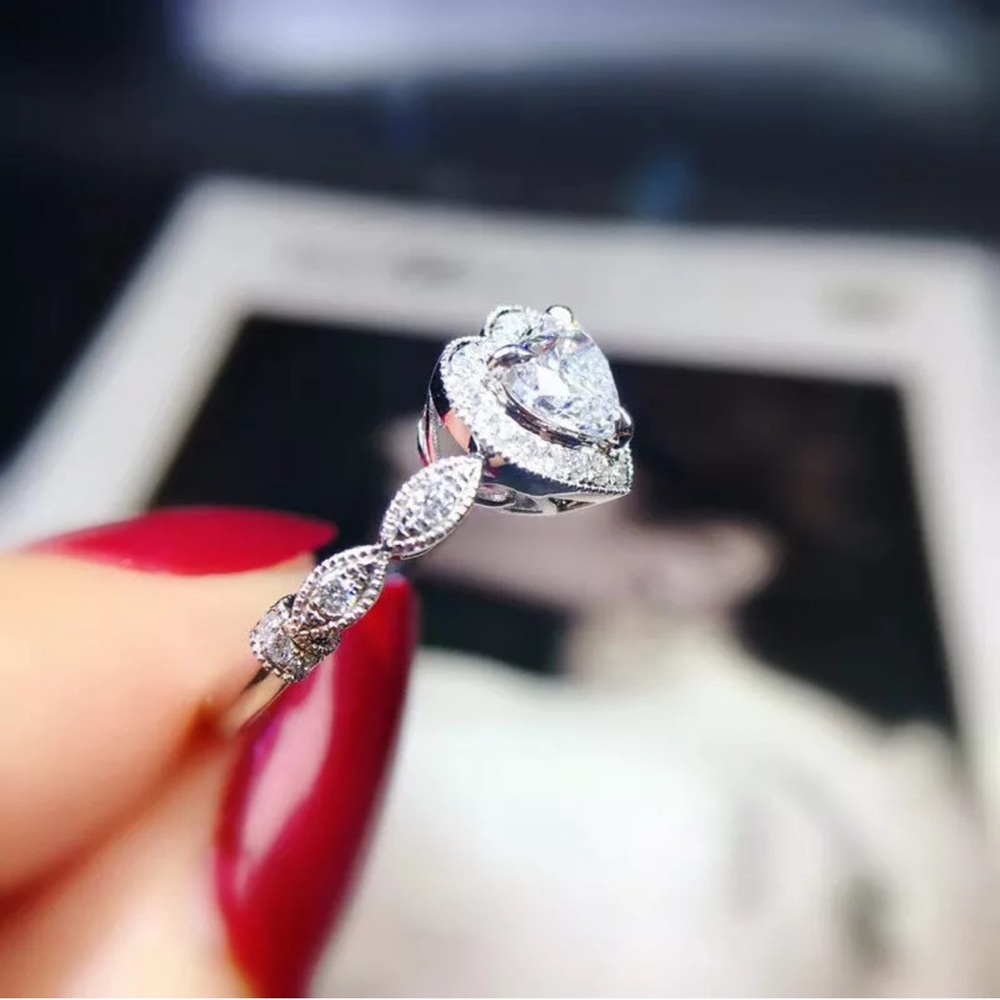 Romantic 925Silver Heart Ring Women White Sapphire - Picture 2 of 4